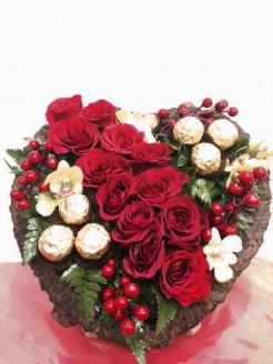 Wood Heart Ferrero and Roses