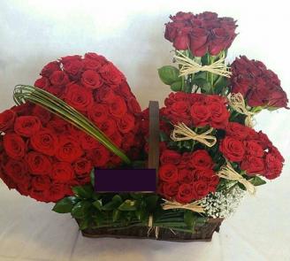 Heart of Red Roses and Forest in A Basket